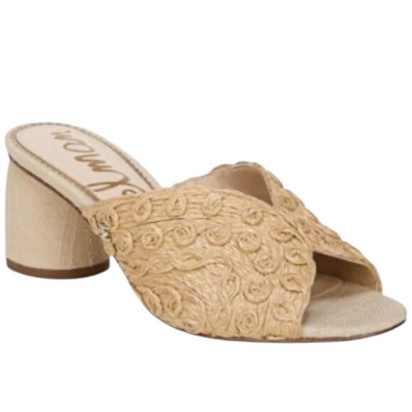 Sam Edelman Shoes - Sam Edelman Sareen Natural Woven Raffia Open-Toe Block Heeled Mule Sandals 7.5
